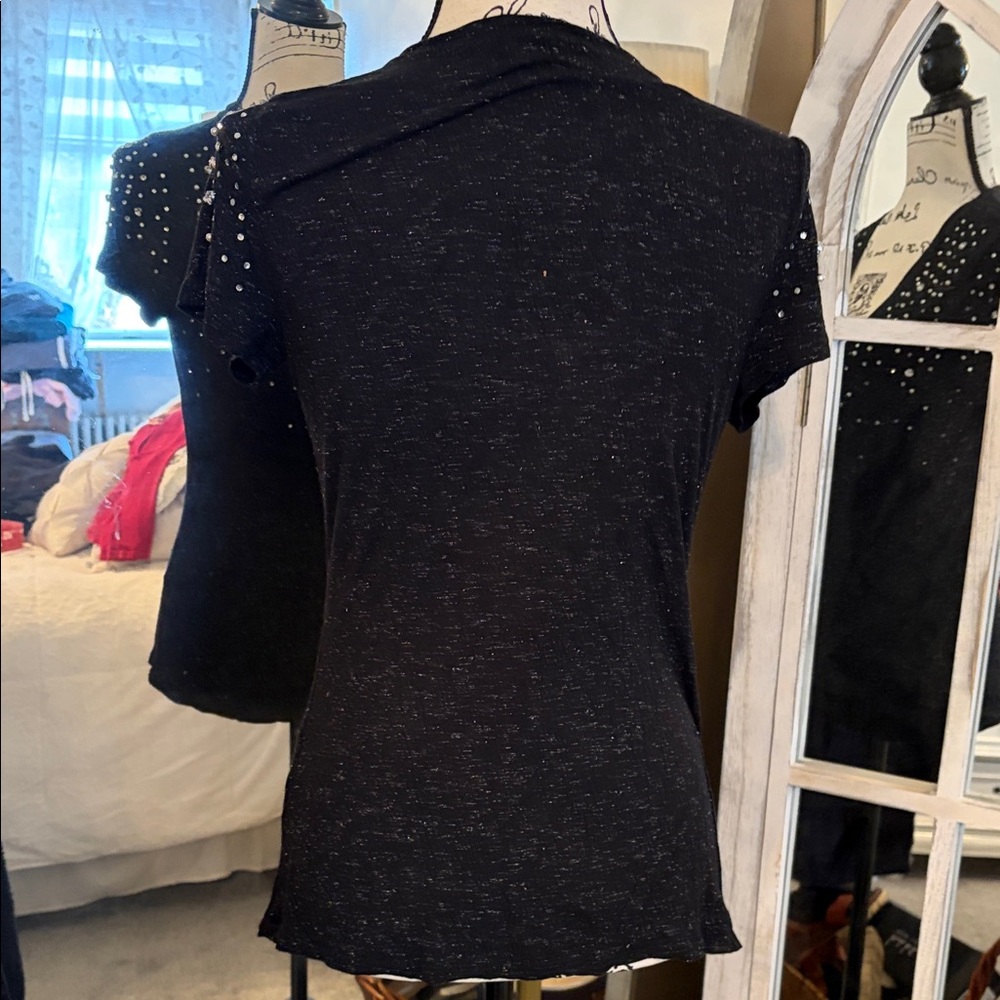 INC International Concepts Black Studded V-Neck Blouse - Picture 6 of 8